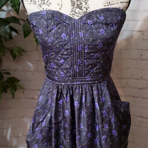 Rebecca Taylor 100% Silk Quilted Floral Dress 12 - Picture 3 of 11